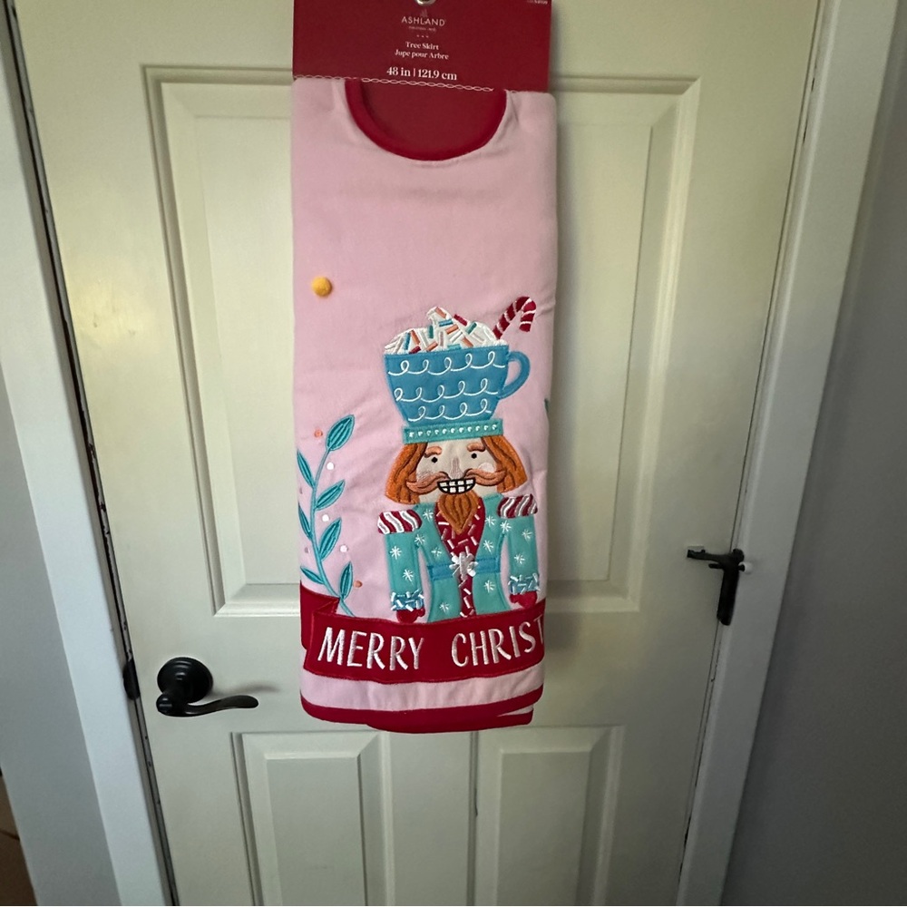 Ashland Festive Pink Tree Skirt With Nutcracker Design 48 Inches